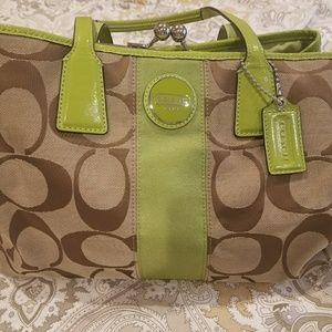 Authentic tan and green Coach purse